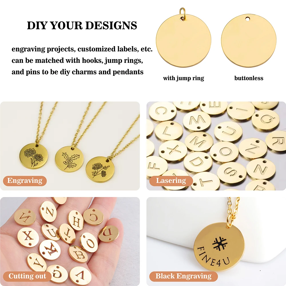 Factory Personalized Name Logo Round Disc Pendant Jewelry 18K Gold Plated Custom Engraving Blank Stainless Steel Necklace