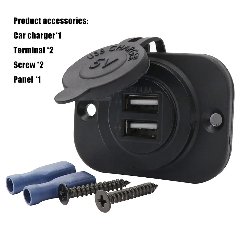 Amomd Single Face Plates Marine and Car USB Socket Charger Port 4.8A LED Waterproof Dual Port Fast Charge