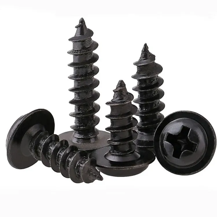 PWA Black White Nickel Plated Carbon Steel  Cross Round Head Self Tapping Screw with washers