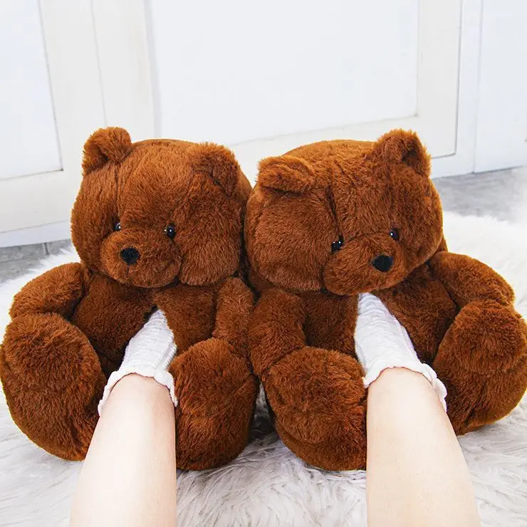 Teddy Bear Slippers  Us Warehouse Fuzzy Teddy Wholesale Plush Adult Slipper House Teddy Bear Slippers For Women Girls