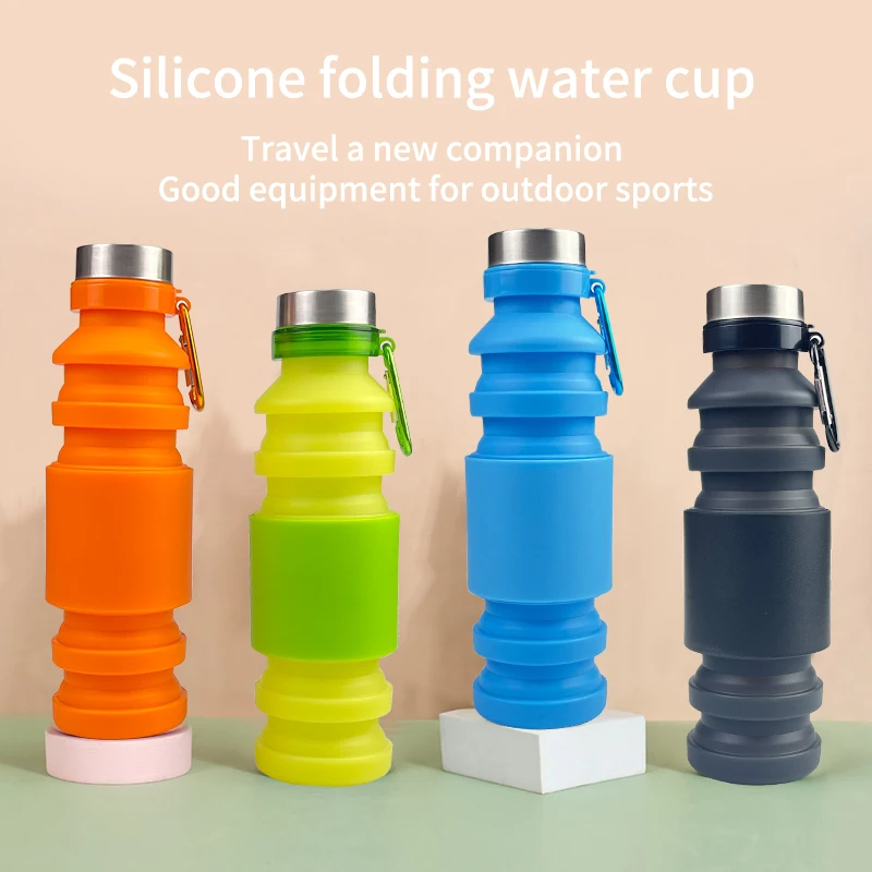 550ml 18oz Silicone Foldable Collapsible Water Bottle FOR Outdoor Travel Sport