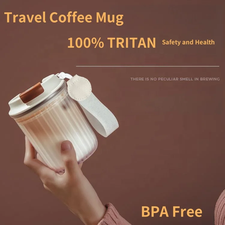 360ML BPA-free  Food Grade Tritan Material Coffee Cup with Lid and Hand Grip Reusable Coffee Cups Double Wall Tumbler