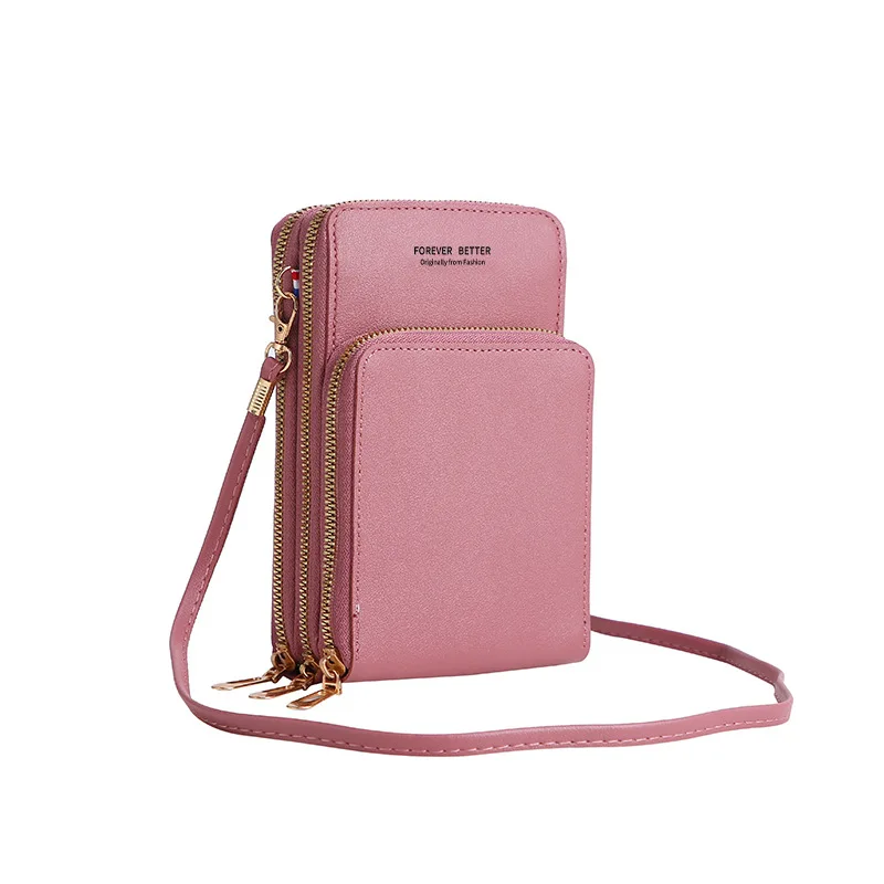 Hot Soft Leather Wallets Touch Screen Cell Phone Purse Cross body Shoulder Strap Handbag for Female
