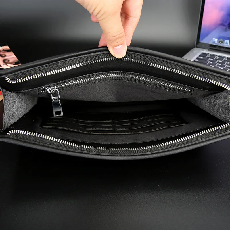 Large Capacity Long Wallet Soft Leather Woven Business Envelope Clutch Card Bag Hand Bag For Men