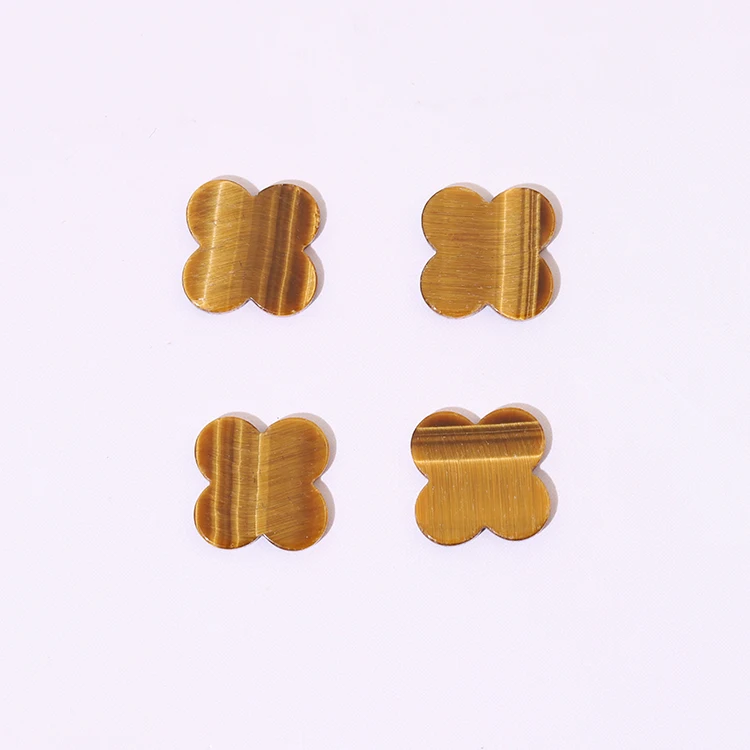 Hot Sale Natural Gemstone Tiger Eye Four Leaf Clover Stone Lucky Brown Tiger Eye For Bracelet Jewelry