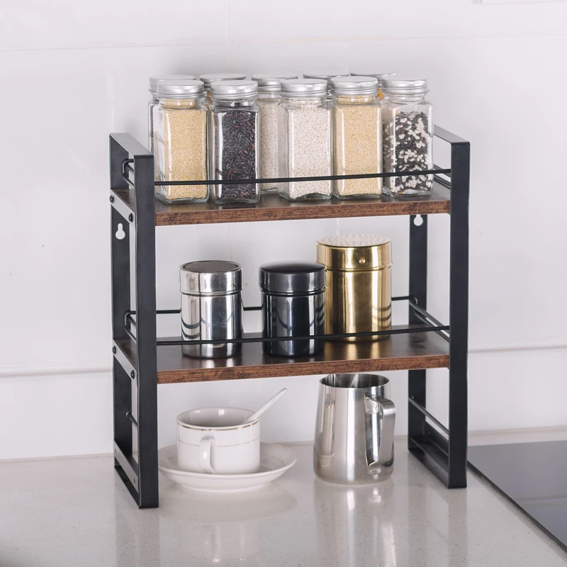 Kitchen Accessories 2 Tier Organizer Kitchen Spice Rack Storage Shelf Spice Rack Organizer Metal Fridge Shelf Spice Rack