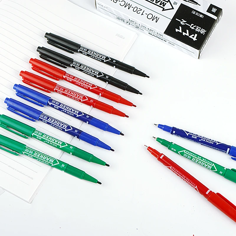 High quality marcadores doble punta long lasting write smooth wholesale bulk double sided permanent marker pen caneta permanente