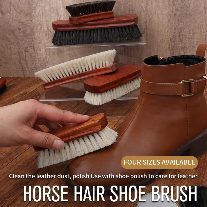 Factory Wholesale Custom Logo Rosewooden Handle Pig Hair Horse Hair Sneaker Shoe Polish Cleaning Brush