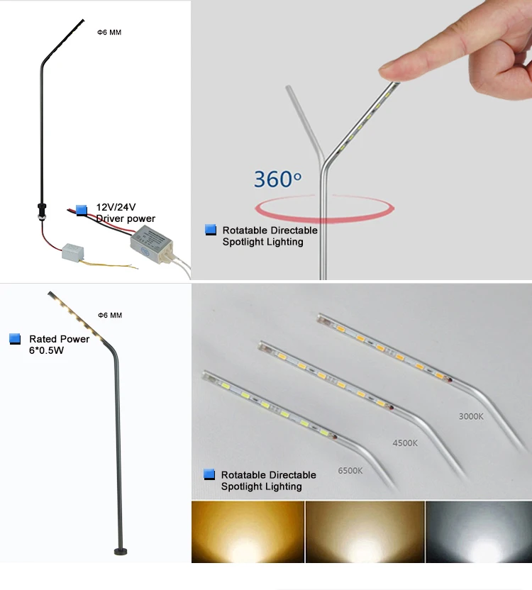 360 Degree Rotation Led Light For Jewelry Display Cases Adjustable Standing Pole Spotlight High Brightness Jewelry Light
