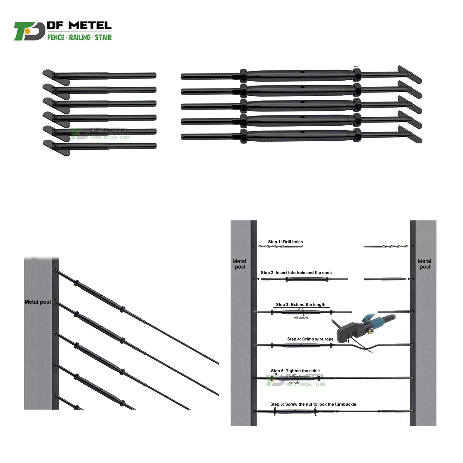DF  Stainless Steel 316 Cable Railing Hardware Kit Invisible Stud Receiver for Stair Deck  System Wood Metal Post  Stairs