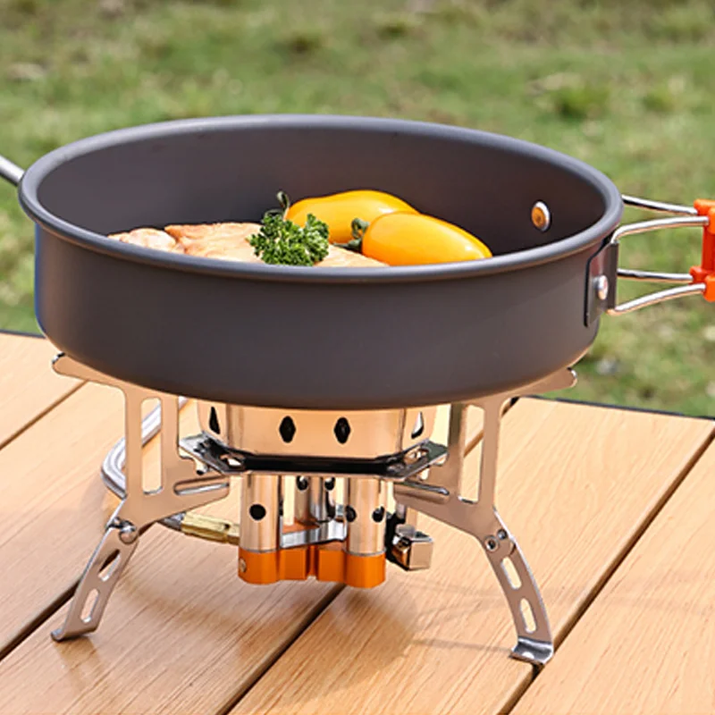 Черная нержавеющая сталь ветростойкая портативная горелка газовая походная плита для приготовления пищи на открытом воздухе в помещении многофункциональная