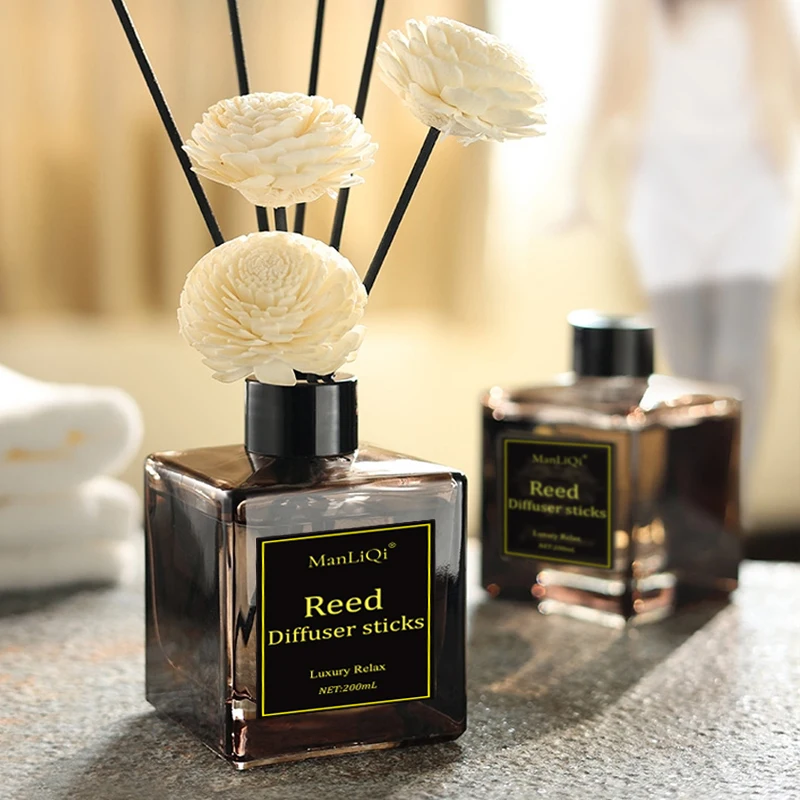 200ml Black wholesale Scented Oil diffuser Decorate Glass Bottle Aroma Reed Stick for Home Fragrance