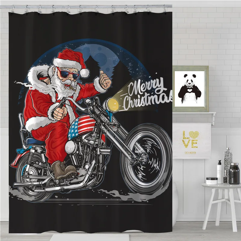 Wholesale custom fashion brand Xmas design 3d custom print shower curtain Modern bathroom Merry Christmas shower curtain