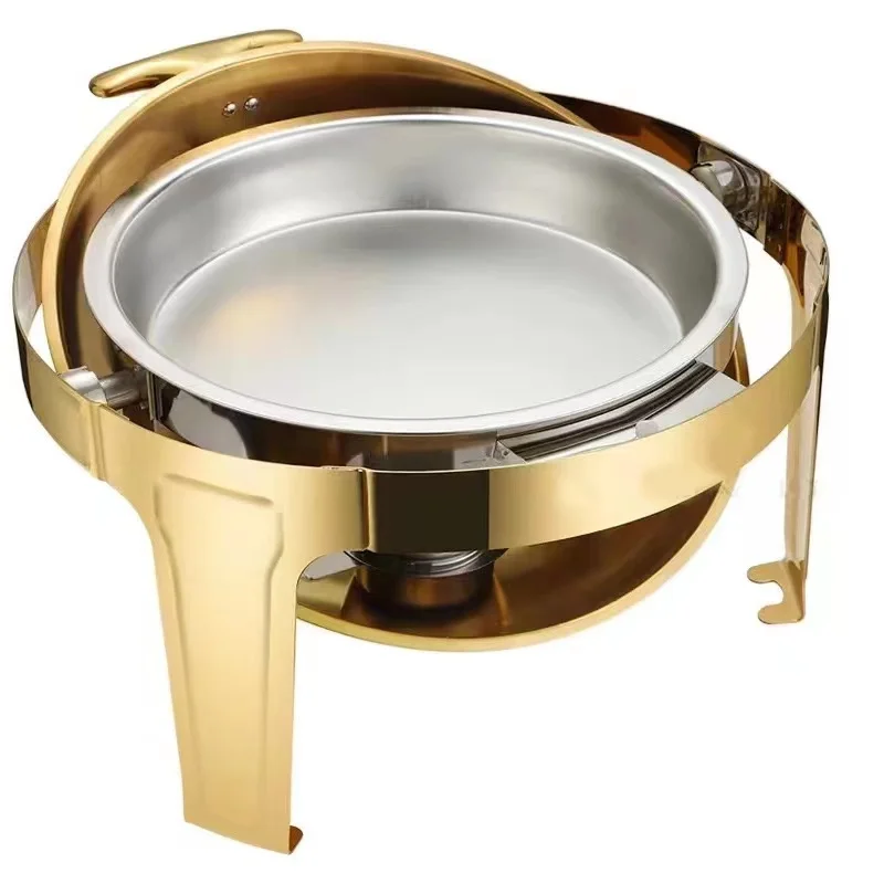 Luxury Large Stainless Steel Chafing Dish Gold 6.5L Big Roll Top Round Catering Chafing Dish Food Warmer