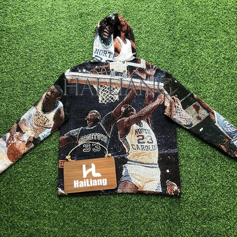 Custom Tapestry Hoodies Manufacturers For Tapestri Clothing Fashion Basketball Streetwear Woven Blanket Hoodie Men