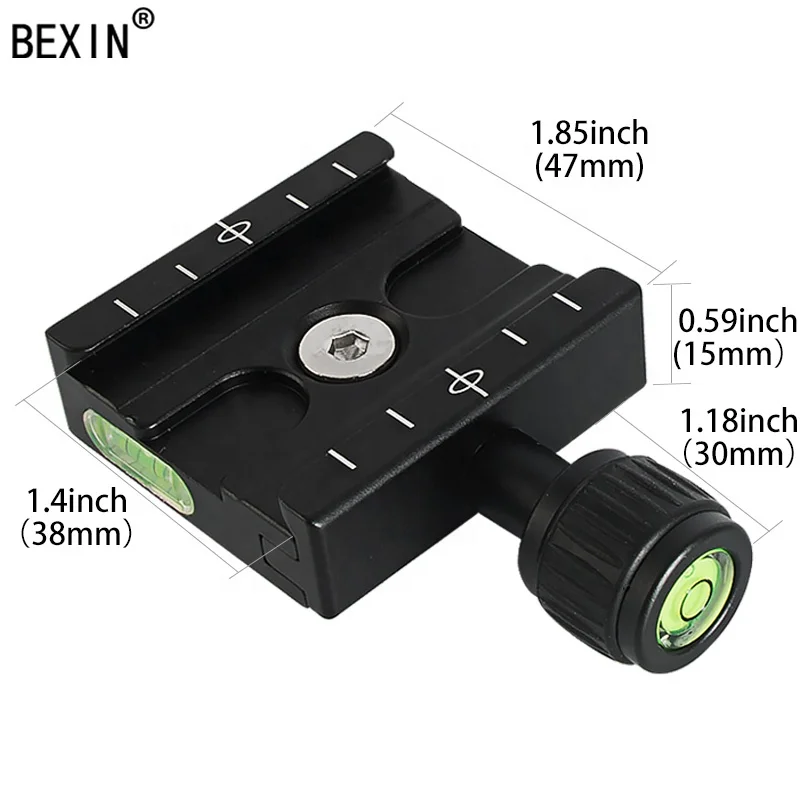 BEXIN QR-50 Quick Release Plate Clamp Camera Base Adapter Tripod Connection Accessory Aluminum Black with Level for Digital SLR