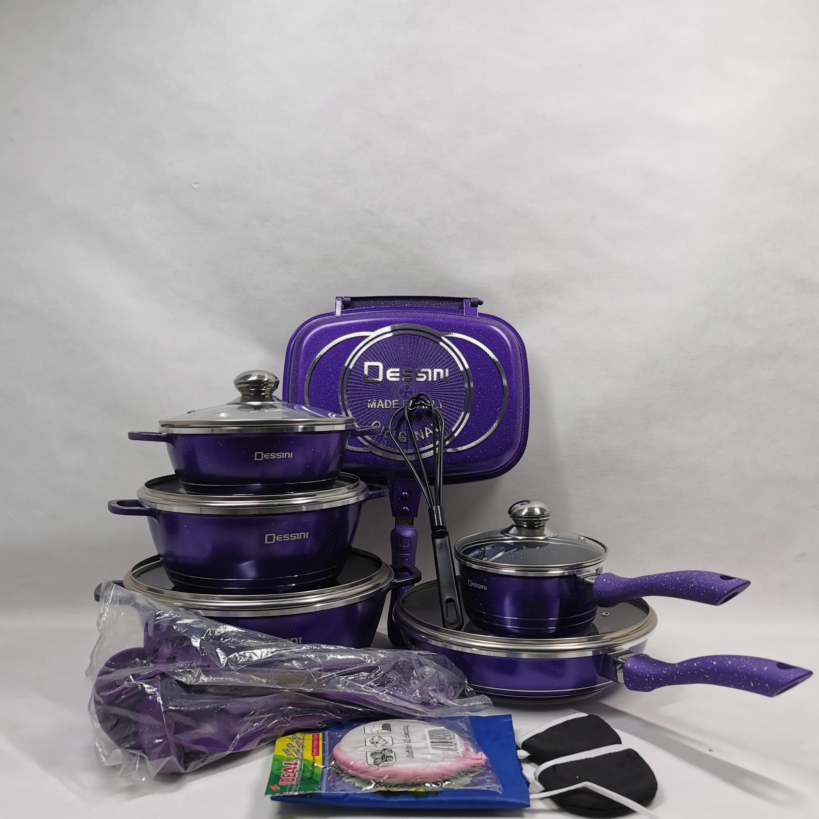 Dessini 23pcs Non Stick Cast Aluminium Pots Sets Cooking Cookware Set Pots and Pans with Glass Lid