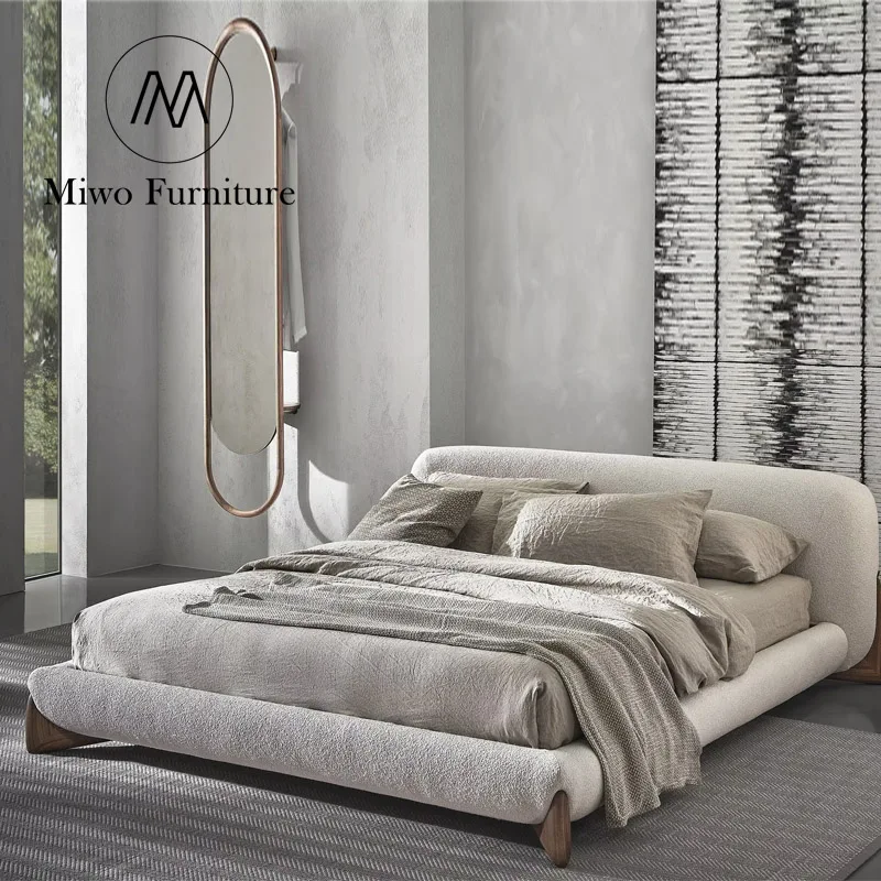 Luxury italian Bedroom Queen King Size Fabric Frame Beds nordic Modern Tufted Upholstered Furniture Velvet Solid wood double bed
