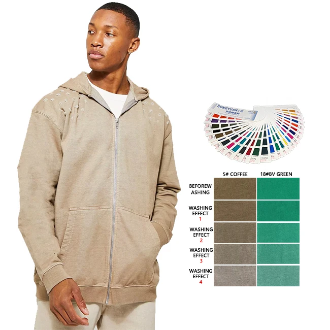 custom high quality acid wash sweatshirt french terry 80% Cotton 20% Polyester oversized distressed zip up hoodie men
