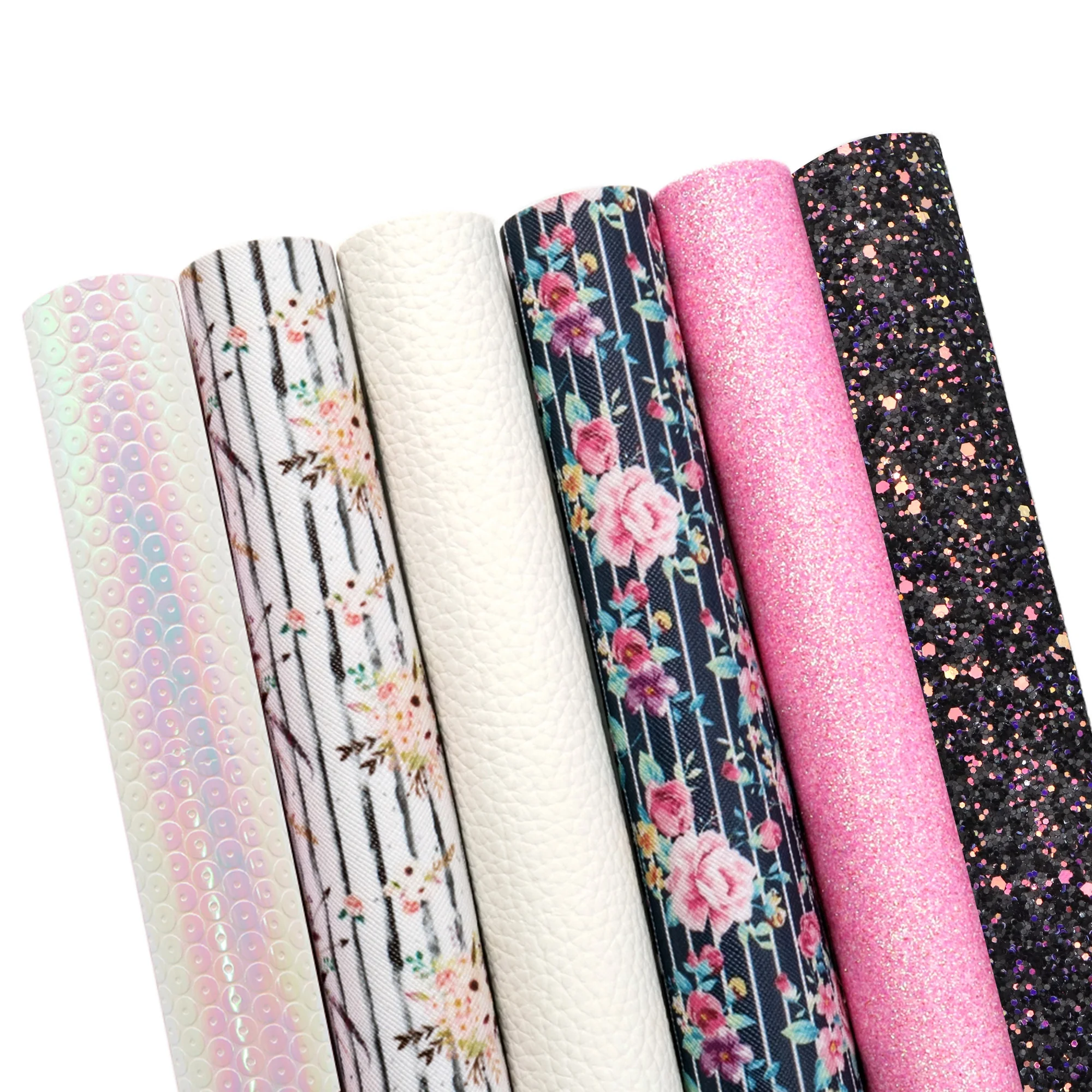 6pcs/set A4 Size Custom Floral Black Stripe Printed Faux Leather Sheets Bundle 1101530