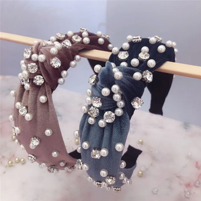 
Wholesale Korea Fashion Womens Hair Accessories Head Band Custom Women Fabric Tie Knot Pearl Headband For Girls 