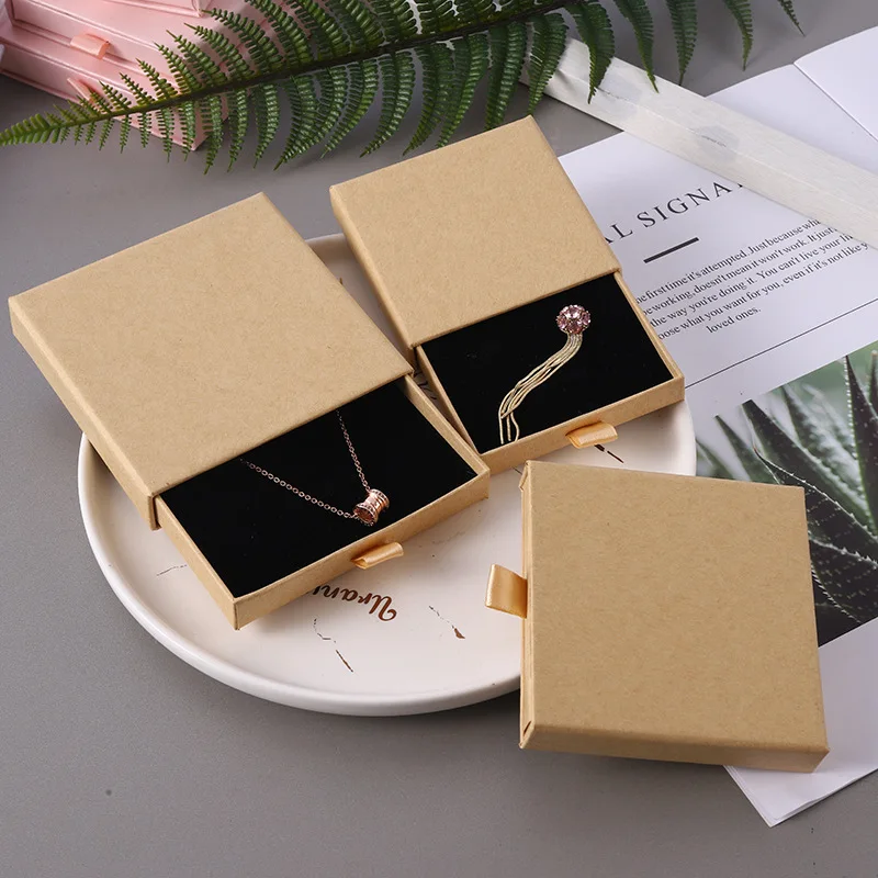 Custom Logo Cardboard Jewelry Gift Box Necklace Package Slide Drawer Paper Box With Black Foam