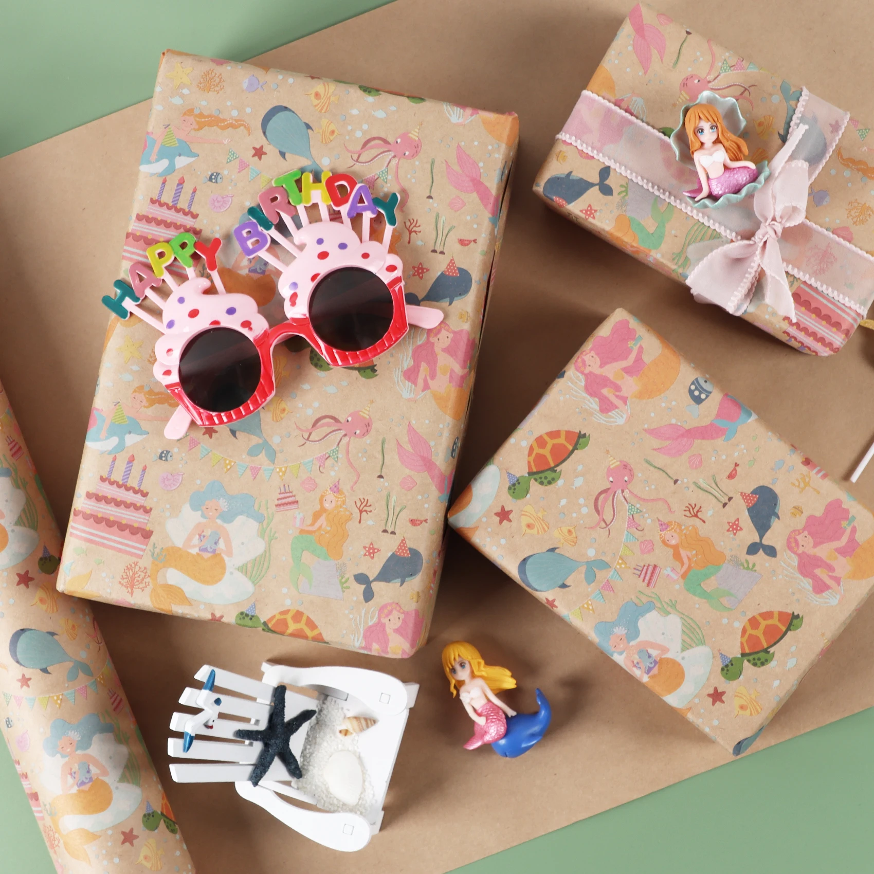 In Stock Dinosaur Horse Merman Wrapping Paper 2024 Custom Recyclable Wrap Roll Gifts Wrapping