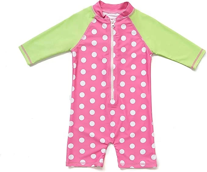 Детская одежда из 100% полиэстера, слитный купальник с длинным рукавом и сублимационным принтом для маленьких девочек