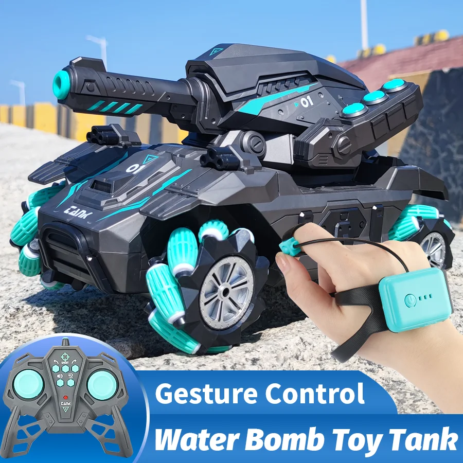 High-speed drift tank armor water bomb vehicle colorful gradient light hollow wheel dual control 2.4G remote control car