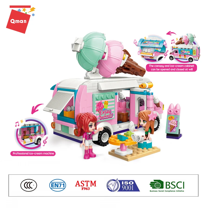 Qman розовое мороженое фургон строительные блоки игрушки строительные блоки для детей