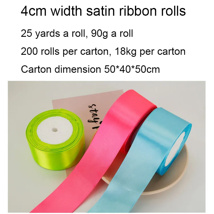 DIY solid color rose flowers celebrations valentines 1.5 inch gift satin ribbon 4cm for wedding
