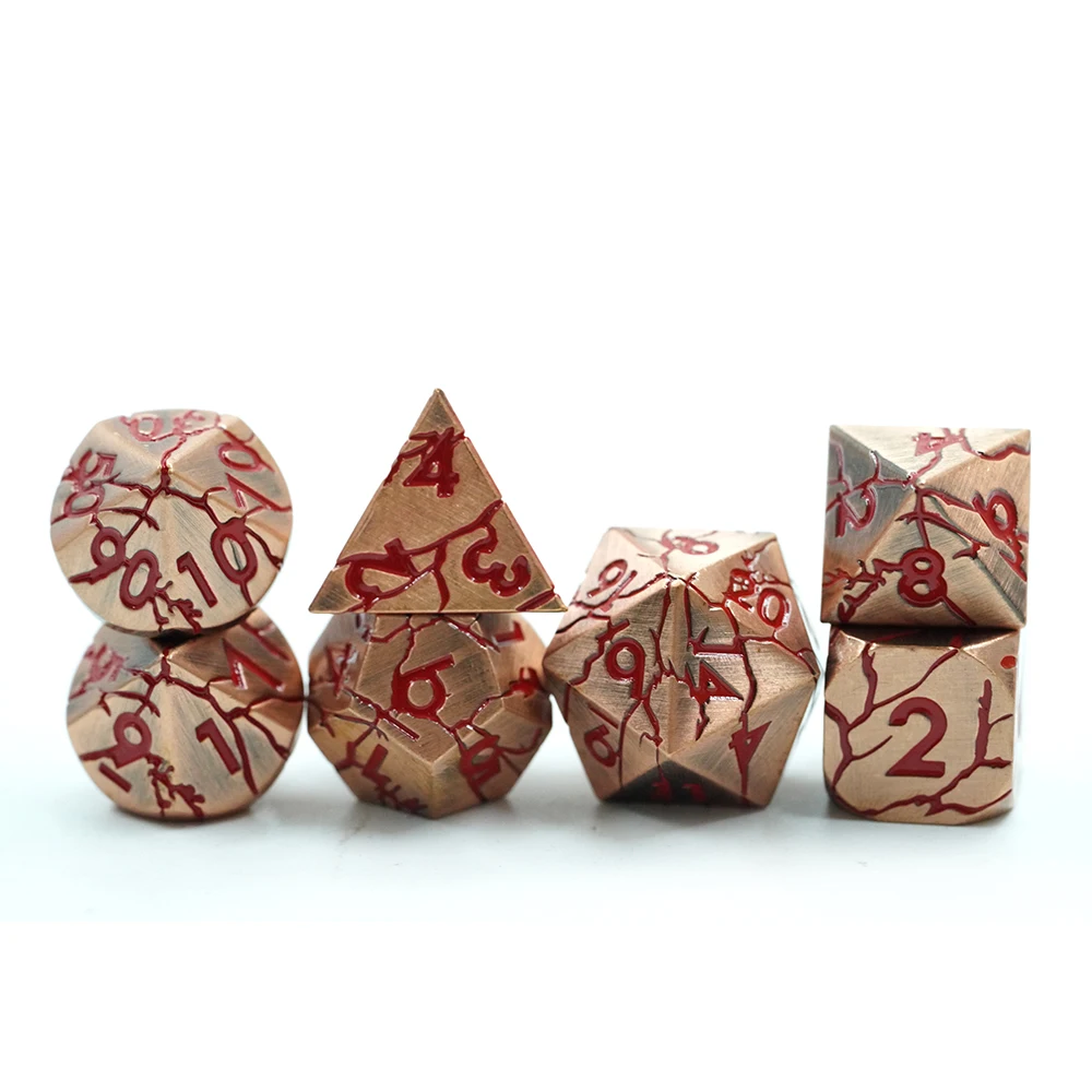 Yushun многогранный Пользовательский логотип Rpg Dungeons And Dragons металлические кости игровой набор красные кубики с красным номером