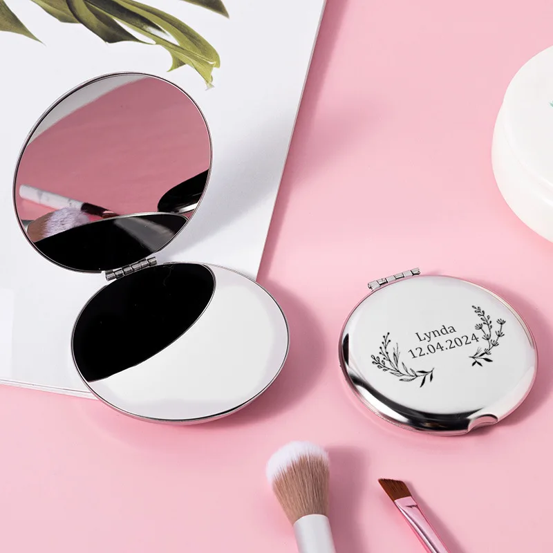 Metal Rose Gold Round Double Makeup Compact Mirror Custom Logo For Hand Held Mini Pocket Mirror