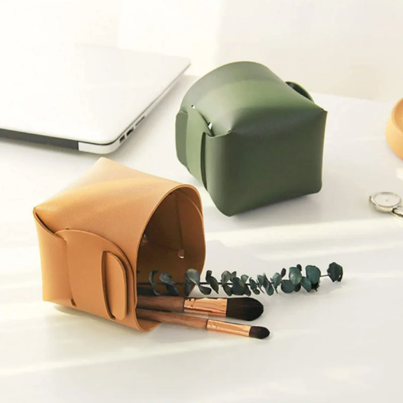 Hot Sale Foldable PU Leather Pen Storage Tray Multifunctional Storage Basket Rolling Pen Holders