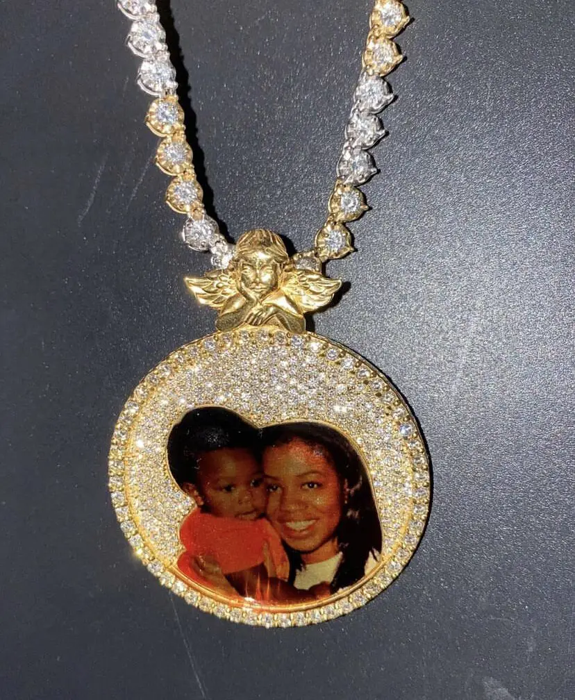 Hip Hop 18K Gold Plated Full Iced Out Custom Photo Picture Match With Heart Stone Chain Moissanite Letter Pendants