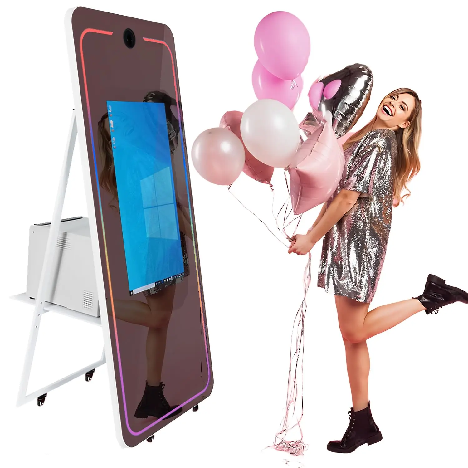 Wedding portable magic selfie software photobooth 360 photo booth magic mirror photo booth led frame