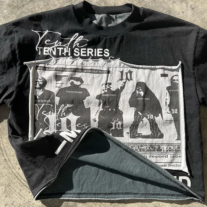 Custom Y2K Graphic Tee Top Screen Printed 250 GSM Heavy Cotton Over Size Boxy Double Layer Long Sleeve T-shirts T Shirts For Men