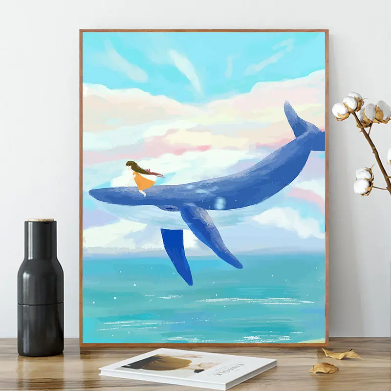 Factory Direct Sales Living Room Blue Ocean Children Handmade Digital Pictures Oil Animal Decoration Painting