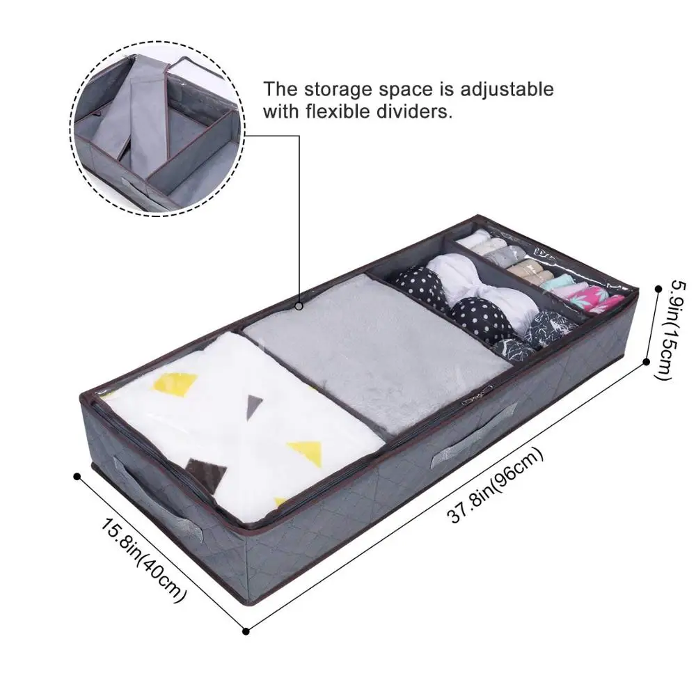 Durable Fabric Under Bed Clothes Organizer with Large Adjustable Dividers
