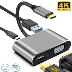 USB 3.1 Type C To HD MI VGA PD USB 3.0 Hub Support 4K Full HD Converter USB Splitter Adapter For Macbook Pro Ipad Samsung Huawei