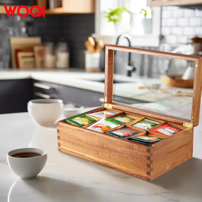 WOQI 8 Compartments Multifunctional Tea Box Wooden Spice Box Removable Containers essential oil wood box