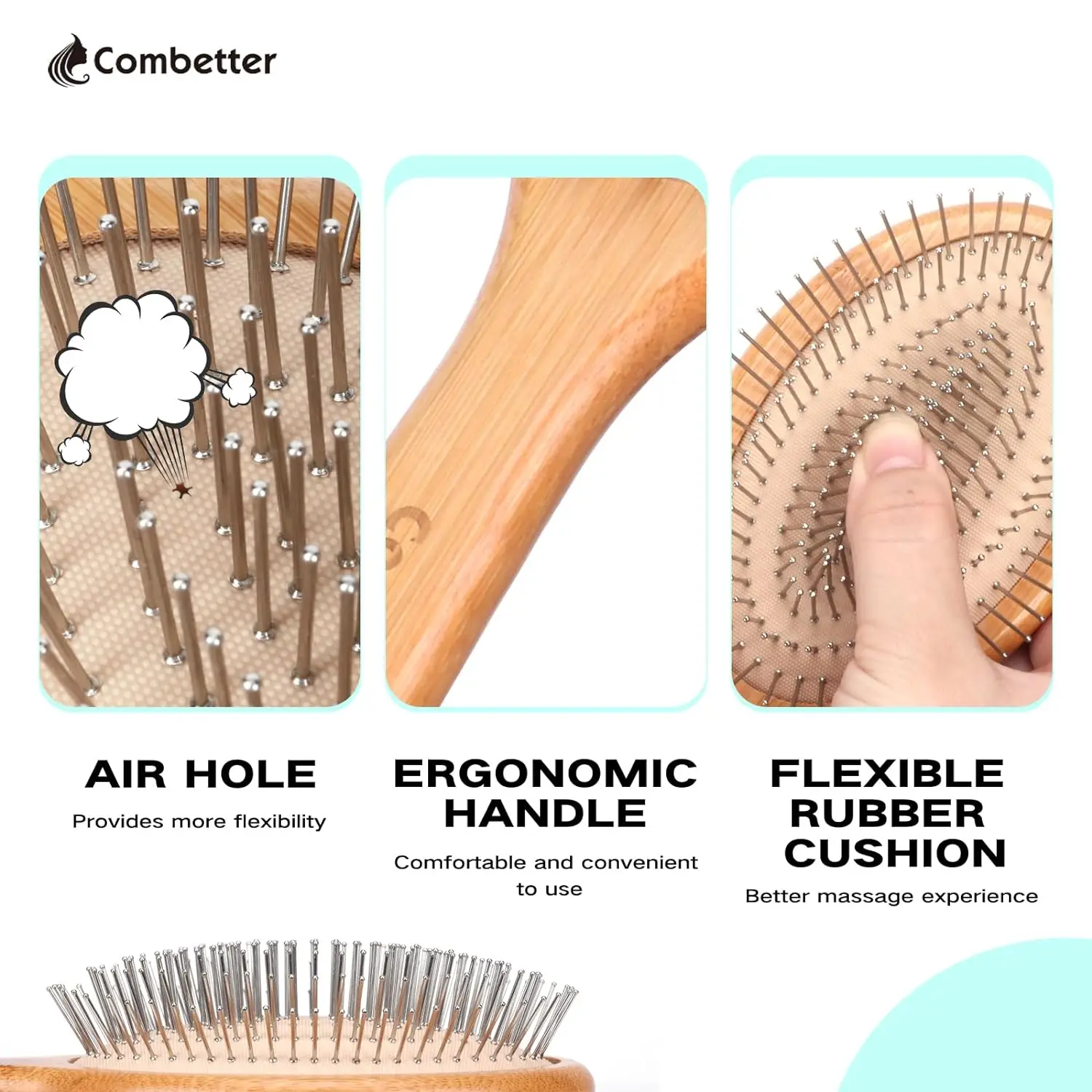 Factory Price Bamboo Paddle Metal Bristle Hair Brush Wig Brush Metal Tooth Pins Cushion Hair Extension Brush with Logo