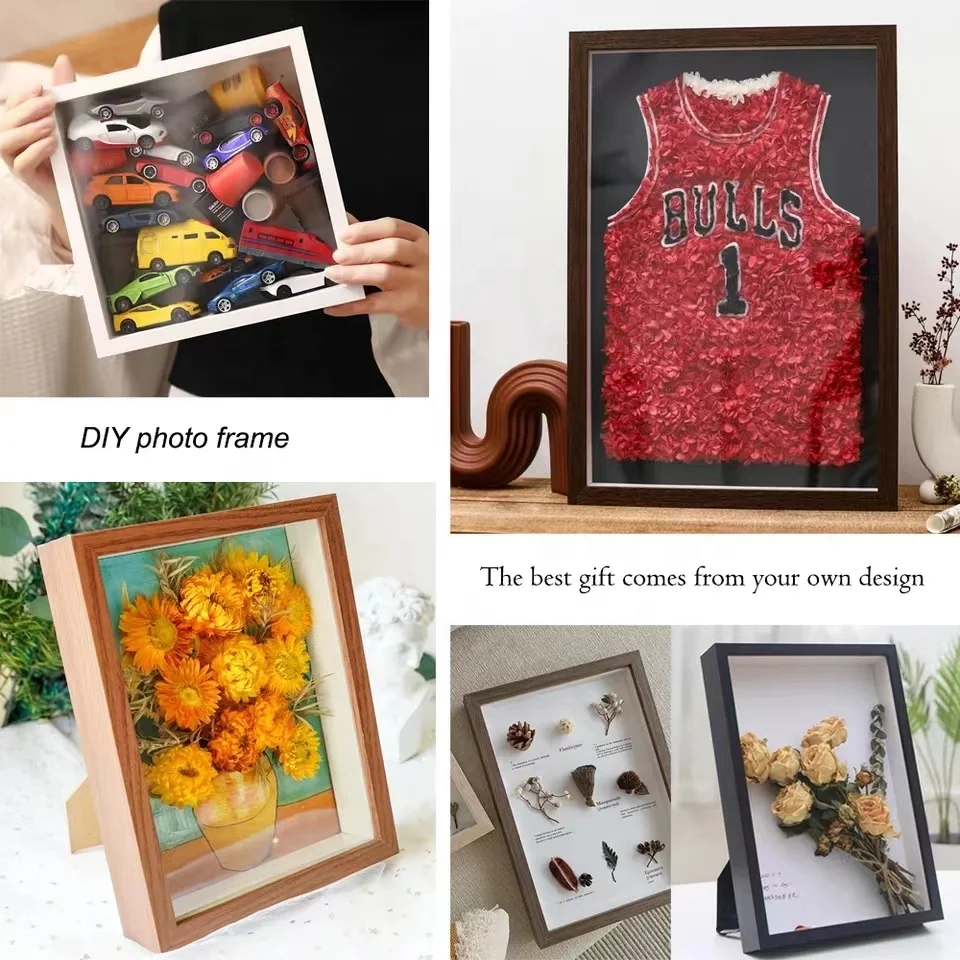 Photo frame depth 3cm wooden picture frame nordic shadow box dried flower specimen holder handmade diy gift home decor