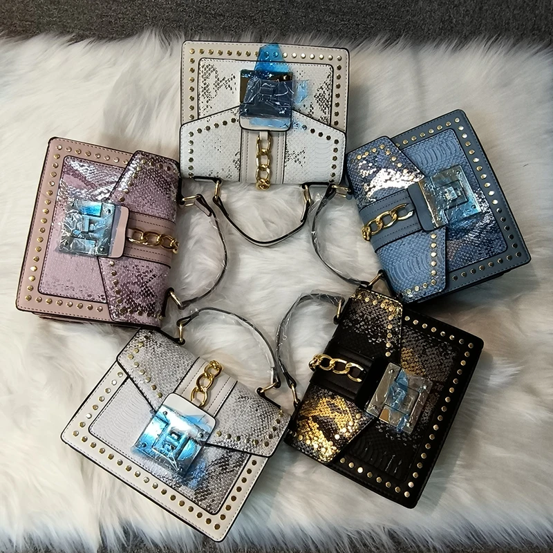 lock rivet serpentine square pu leather handbag custom purse High Quality Small Hand Bag Crossbody Bags