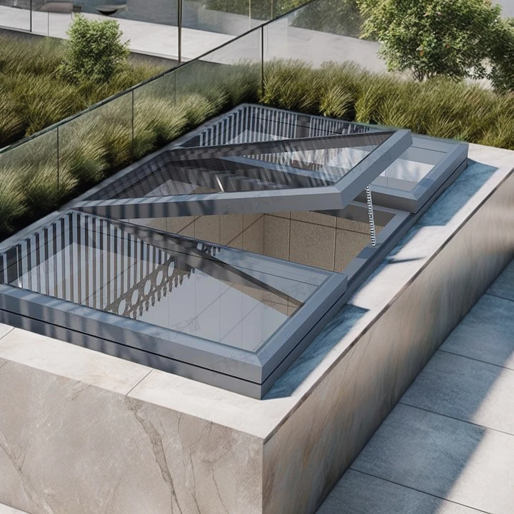 Modern 50X70 ft Electric Smart Opening Warehouse Skylight Louver 70 Degree Top Hung Angle Automatic Lighting Ventilation Roof