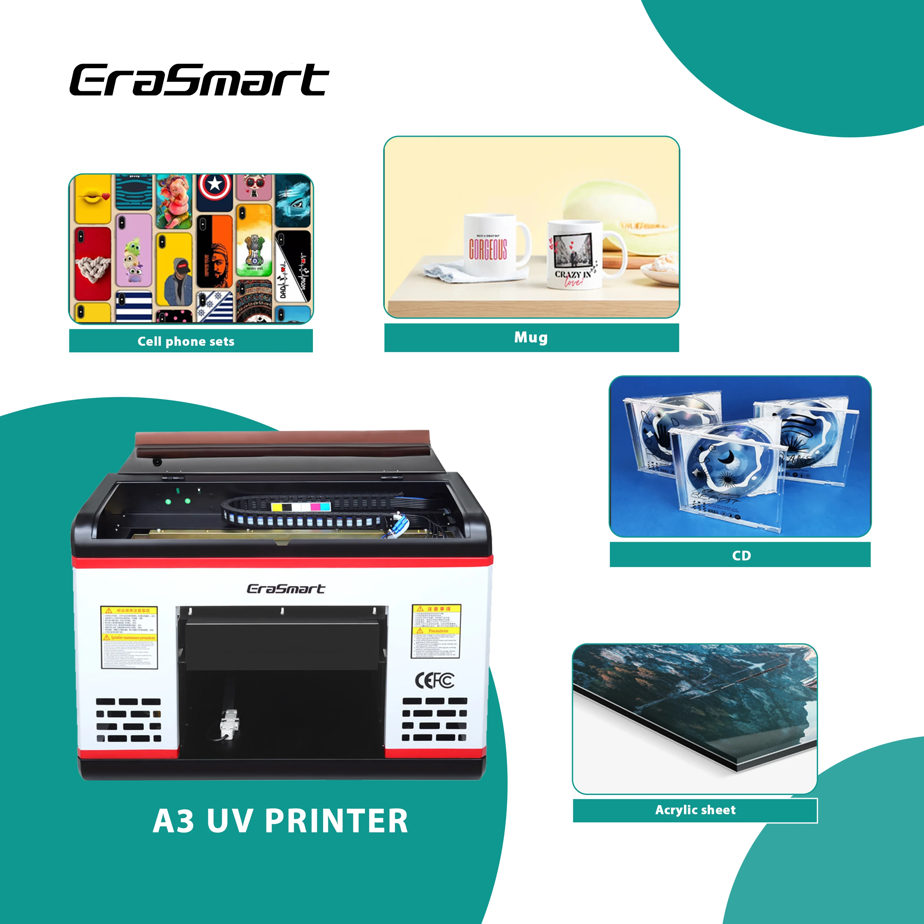 Erasmart A3 Uv Sticker Printer Machine Digital Logo Phone Case Printer Bottle Printing Machine For Small Business
