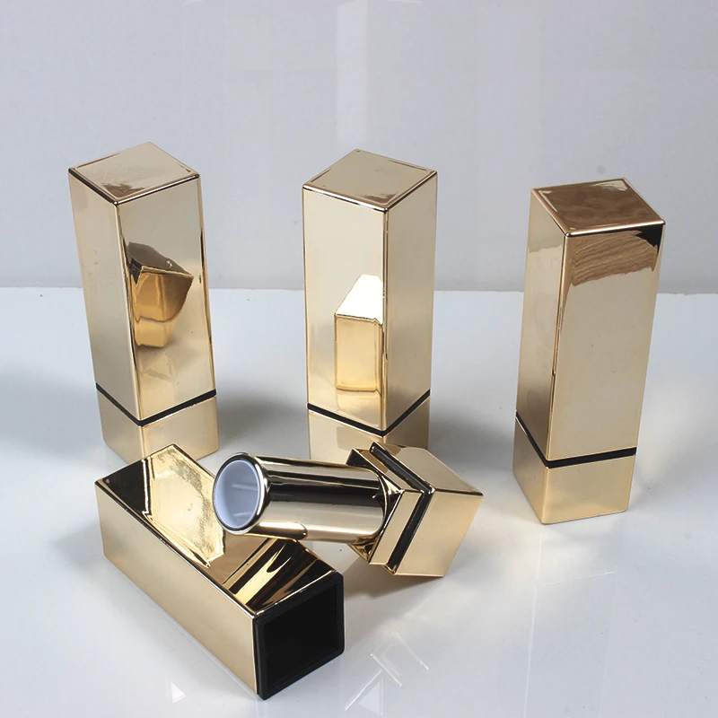 Оптовая продажа квадратная Роскошная пластиковая трубка для бальзама губ тюбик помады из розового золота косметической упаковки