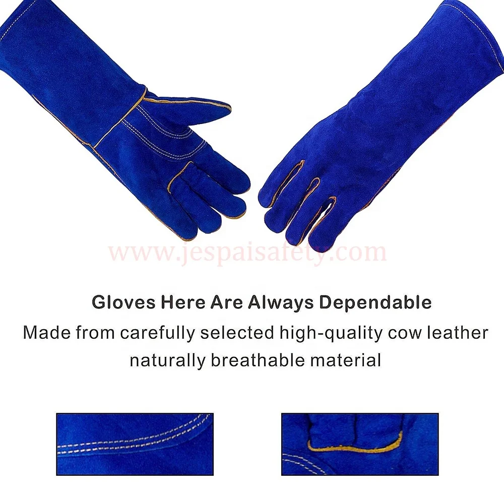 SWELDER 14inch Cowhide Split Leather Long Blue Safety Welding Gloves