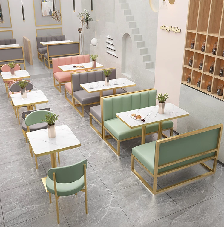 Milk Tea Shop Table And Chair Combination Booth Sofa Commercial Restaurant Restaurant Coffee Shop Customized Iron Leg Booth Sofa