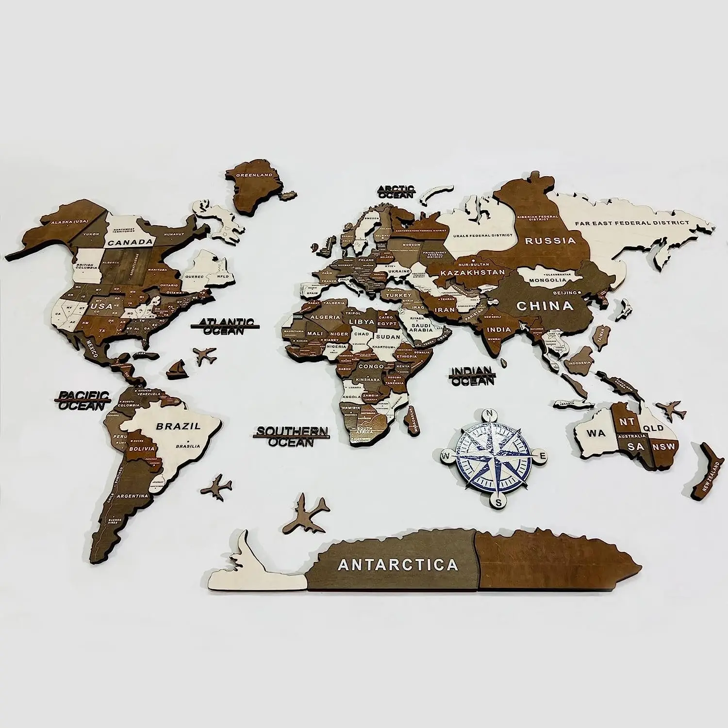 2023 New Style 3D Wood World Map With light Home decor